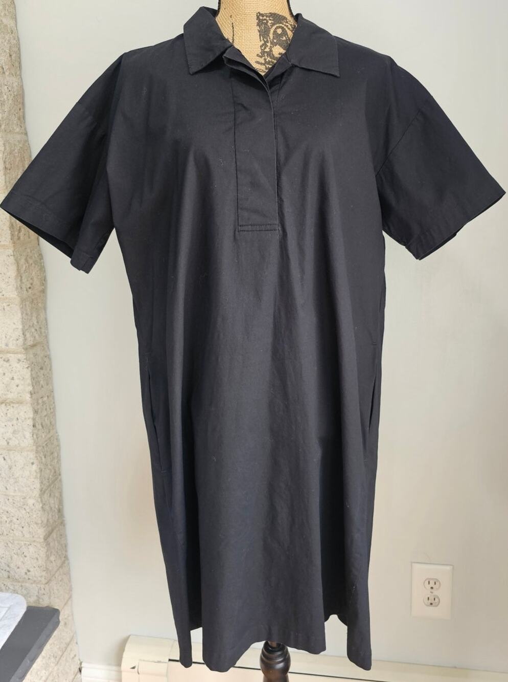 Eileen Fisher Shirt Dress, Organic Cotton, Poplin, Black, Sz M, New